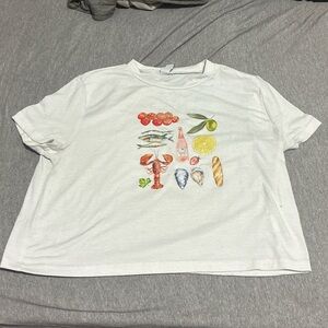 White Graphic Crop Top